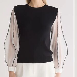 Gracia Knit Sweater with Stitched White Mesh Sleeves Size Large